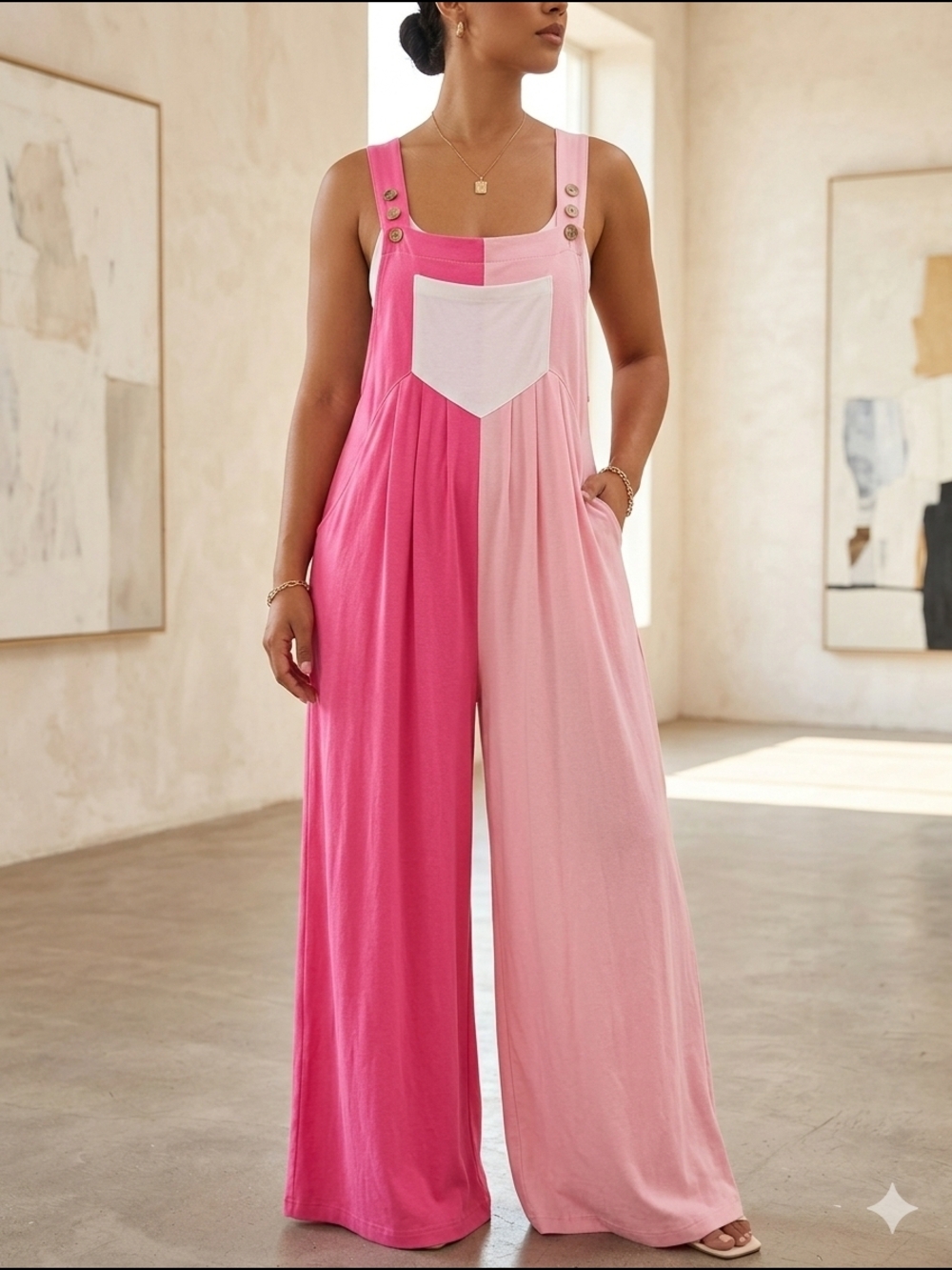 Brand New Bibi -Colorblock Pink Wide-Leg Overalls